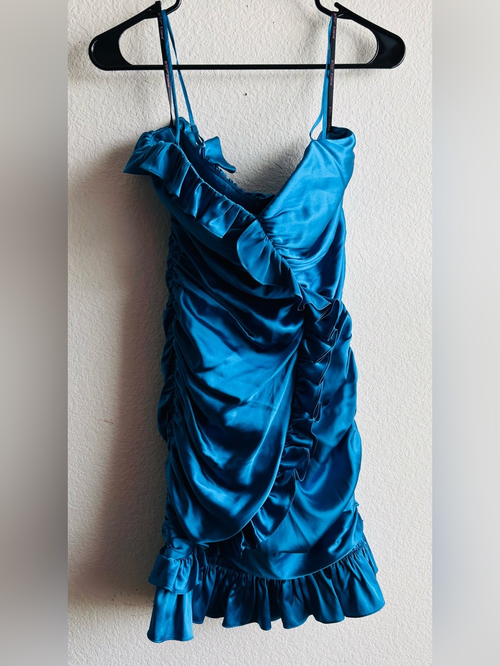 Betsey Johnson Teal Silk Ruffle Mini Dress